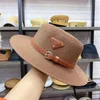 Girl Women Straw Hat Classic Big Eaves Belt Triangle Letter 5 Color Cover Face Sun Protection Ademend178G