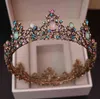 Barok Vintage Renk Jöle Kristal Yuvarlak Gelin Tiara Taç Siyah Pageant Diadem Veil Tiara Düğün Saç Aksesuarları 211214