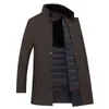 Ullrock män tjock avtagbar anka down liner ullen kappa mens vinter varm mens trench coat långa överrock män england stil 211119