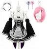 Ram/Rem Cosplay Re:zero Kara Hajimeru Isekai Seikatsu black blue red Costume Maid Servant Dress Y0903