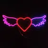 Rosa Lila Winged Red Heart Sign Bar KTV Webbsändning Bakgrund Väggdekoration Led Neon Light 12 V Super Bright