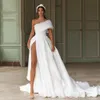 2021 Moda Sexy Um ombro Uma linha Vestidos de noiva casamentos Vestidos Varredura de trem Lace Appliques Country Beach Vestido de Novia Alta Split Organza