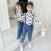 Teen Girls Odzież Dot Bluzka + Kombinezon Ubrania Casual Styl Dres Dres Wiosny Jesień Childrens 210527