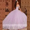 Lila quinceanera klänningar 2022 från axelmaskeraden söta 16 klänningar spetsapplikationer pärlor boll klänning klänning 326 326