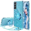 Coques de téléphone mignonnes à paillettes pour femmes filles avec anneau béquille, coque de protection souple avec strass diamant Bling pour Galaxy Samsung S21 iPhone 13 12 11 Pro Max X XR 7 8