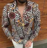 Taglie forti 3XL Camicie vintage casual da uomo Cardigan dorato stampato manica lunga slim estivo hawaiano skinny fit vari modelli 271f