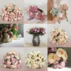 Dekorative Blumen Kränze Rose Rosa Silk Bouquet Pfingstrose Künstliche 5 Große Köpfe 4 Kleine Bud Braut Hochzeit Dekoration Gefälschte Faux