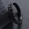 Manchet vintage mannen sieraden gevlochten lederen touw armband zwart magnetische gesp armbanden punk mannelijke polsband pulsera hombre e518