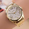 Mens Klockor 2021 Märke 3 Eyes Gold Geneva Casual Quartz Watch Kvinnor Rostfritt Stål Klänning Relogio Feminino Ladies Klockförsäljning