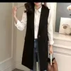 Women's Vests Classic Black Long Vest Women Elegant Suit Spring Autumn Sleeveless Jackets Outerwear Office Lady Slim Waistcoat Y305