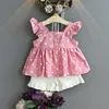 Sleeveless Girls' Clothes Set Summer Baby Girl Fashion Polka Dot Printed Sling Top With Shorts 2Pcs + Free Bag 210515