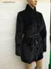 Dames bont faux lugentolo elegante vrouwen herfst winter jas zwart casual groot formaat hoge kraag vrouwelijk verstelbare taille
