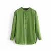 Camicetta in twill cachi da donna elegante vintage Camicetta elegante da donna chic con colletto alla coreana Camicie casual verde Blusas Mujer 210520