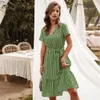 Europäischen und Amerikanischen Sommer Gestreiften Print Kleid Frauen Langarm Sexy Bandage V-ausschnitt Einteilige Kleider für Damen