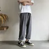 Homens coreanos manta calças vintage tornozelo comprimento reto calças verão fina streetwear moda solta khaki bottoms 210714