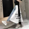 Irregular Letter Print Patchwork Denim Skirt Women's Spring High Waist Temperament Mid-calf Tide 5B444 210427