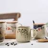 Vintage Coffee Mug Unique Japanese Retro Style Ceramic Cups, 380ml Kiln Change Clay Breakfast Cup Creative Gift for Friends 210409