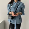Gaganight moda mulheres coreanas jeans casaco minimalismo vintage flanging denim casaco casual meninas jeans jaqueta com faixa 210519