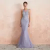 Luxe kralen kristal avondjurken sexy pure nek lavendel zeemeermin formele prom jurken voor vrouwen mouwloos