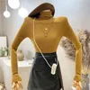 Autumn new design women's turtleneck long sleeve candy color thin knitted slim waist tunic sweater tops jumper