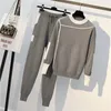 Women's Tracksuits Winter Knitted Sweater Set For Women Fashion Long Sleeve Casual Striped Sweatsuits Two Pieces Tops And Pants Suit Outfits