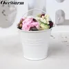 Mini Tinplate Metal Bucket Icing French Fries Tin Pails Wall Vertical Hanging Bucket Iron Holder Basket Colorful Y0305261t