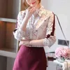 Klassieke chiffon blouse vrouwelijke elegante print losse lange mouwen shirts vrouwen shirt dame eenvoudige stijl tops kleding Blusas 10881 210521