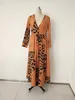 Kobiety Dress V-Neck Split Z Długim Rękawem Vintage Seksowne Suknie Plus Rozmiar Letnie Ubrania Moda 210513