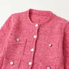Круглая шея женский маленький аромат стиль однобортный шик с длинным рукавом пинк розовый Harajuku сладкие женские пальто вершины 210507