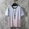 Kortärmad T-shirts Casual Män Sommar Mode Trend Loose-passande Hip Hop StreetWear Gradient Ramp Toppar Male Tshirts 210726