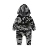 Baby Jongens Camouflage Romper Pasgeboren Baby Lange Mouwen Rits Jumpsuit Camo Deer Hooded Overalls Pocket Outfit Gray 210413