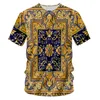 UJWI Marka Erkekler Altın Çiçek T-shirt Yaz 3D Baskı Mavi T-shirt Homme Kısa Kollu Lüks Kraliyet Barok Erkekler Giysileri Tops 210409