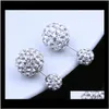 Stud Drop Delivery 2021 Double Side Earrings Vintage Shamball Disco Ear Jewelry White Gold Overlay Sier Crystal Ball Bohemian Wedding PS0008