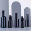 Fina dimsprutflaskor 10-100 ml svart påfyllningsbar pumpsprut glas kosmetisk behållare