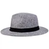Stingy Brim Hats Sun Hat Summer Sunscreen Men Middle-aged Linen Black Plain Weave Flat Top Visor Cap Gentleman One Size Casual Solid