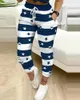 Wiosna Jesień Kobiety Plaid Colorblock Casual Spodnie Femme Nowe Spodnie Cargo Panie Pieszeni Projekt Sznurek Moda Dna 210415