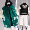 Lente en Herfst Hiphop Patchwork Emriboid Mensen Letterman Baseball Bomber Jacket Uninsex Paar Stadion Coat Street 211217