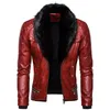 Men's Fur & Faux Trendy Collar Detachable Leather Jacket Men Fashion Motocycle Jackets Coats Slim Fit Windproof Warm