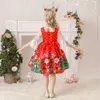 2021 여자를위한 새로운 크리스마스 드레스 사슴 머리띠 2pcs 아이 산타 프린트 드레스 소녀를위한 크리스마스 파티 공주 드레스 G1026