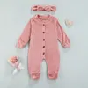 Höst vinter nyfödd baby sammet jumpsuit kläder toddler spädbarn solid färg långärmad rompers med knappar för tjejer pojkar