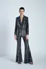 Sparkly Beaded Sequin Pants Suits Women 2 Two Piece Set Stylish Glitter Blazer Suit Jacket Wide Leg Trousers Work Stage Clothes Women's