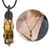 Pendant Necklaces Black Mesh Rope Wrap Tigers Eye Stone Pillar Shape Healing Necklace Adjustable Wax Charm Energy Jewelry For Women