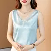 Lato Korean Moda Jedwabna Zbiornik Top Kobiety Satynowe Office Lady Mesh Cami Plus Rozmiar XXXL / 5XL Green S dla 210531