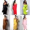 Autumn Winter Sweater Dress Women Sexy V Neck Off Shoulder Long Sleeve Pullover Knitted Casual Backless Tight Midi es 210522