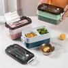 Tuuth Lunchbox med soppskål för studentkontor Arbetare Mikrovågsugn Uppvärmning Dubbelskikt Box Bento Food Container Lagringslåda 210925