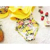 Vintage baby girl ruffles straps swimsuit children triangle flower pattern swimwear +cap set 210529