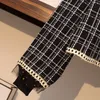 Höst vinter outfits koreanska vintage plaid stickade två stycken för kvinnor tröja cardigan topp + mini bodycon kjol 2 210514