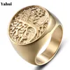 European And American Fashion Golden Tree Of Life Titanium Steel Ring Personality Men Women Punk Love Engagement Jewelr Band Rings8222644