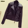 Guilantu Plus Größe 5xl 6xl Motorrad Faux Pu Leder Jacke Frauen Umlegekragen Reißverschluss Schwarz Punk Streetwear Biker Mantel 211007