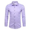 Camisas de vestido de fibra de bambu masculina camisa de manga longa fit camisa de manga longa para baixo formal elástico para homem de negócios 210626